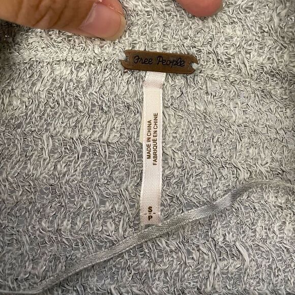 FREE PEOPLE Gray Faux Wrap Crossover Front waffle knit light sweater size small - Picture 6 of 9